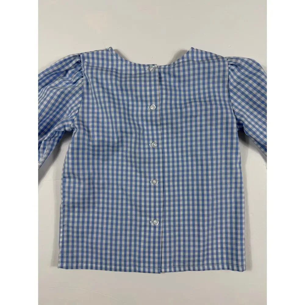 The Beaufort Bonnet Company Blue Gingham Bow Blouse Size 8